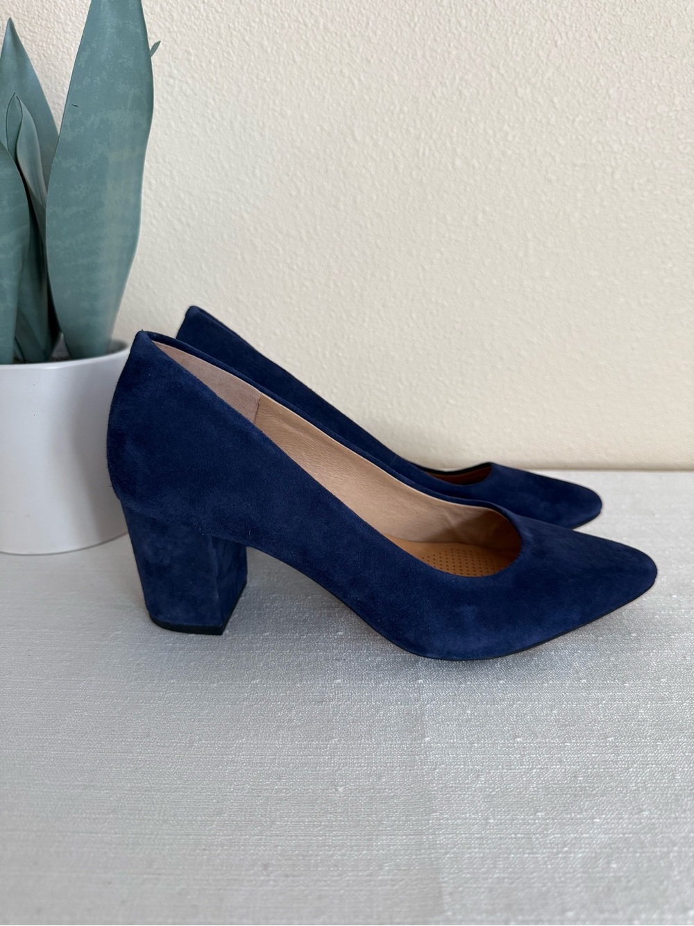 New Corso Como Navy/Purple Suede Mid Block Heel Pumps - Women - Picture 3 of 12